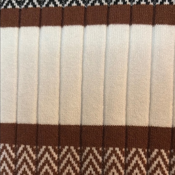Cozy Brown and Cream Cowl Neck Sweater with Ribbed Knit - Picture 2 of 3